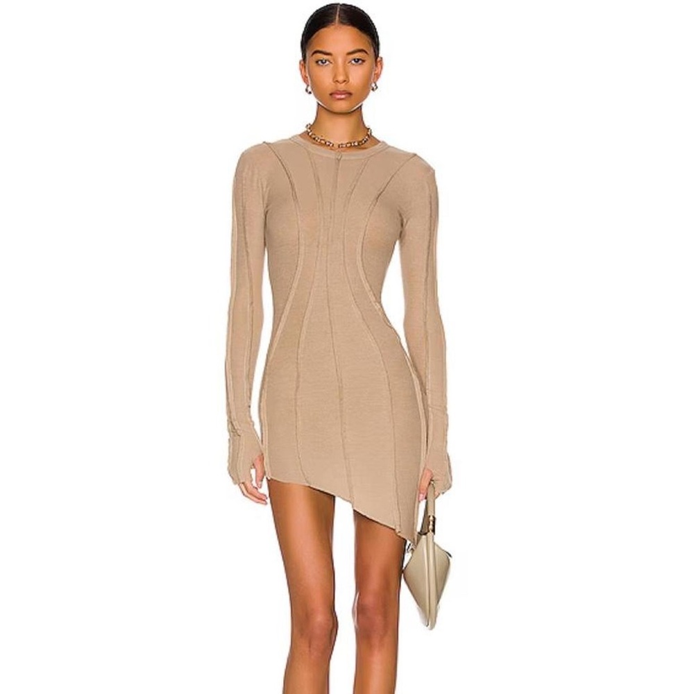 Sami Miro assymetrical taupe long sleeve dress